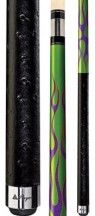 Two Piece Cues - Lime Kandy w/ Purple Chunky Glitter Flames - Players
